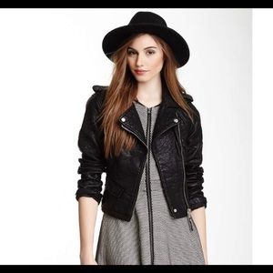 Pebbled Black Faux Leather Moto Jacket